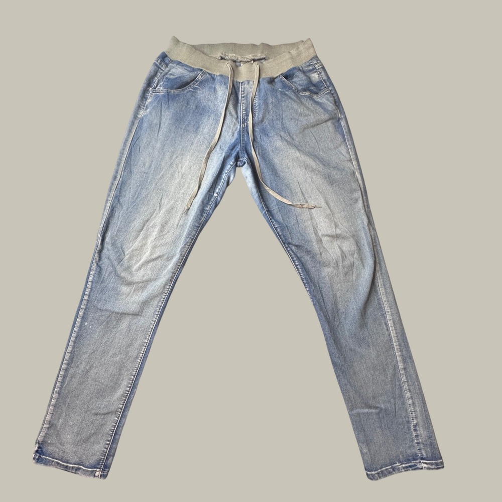 V.I.P. Joggers Womens 1X 1-59191X Light Blue Elastic Waist Drawstring Denim